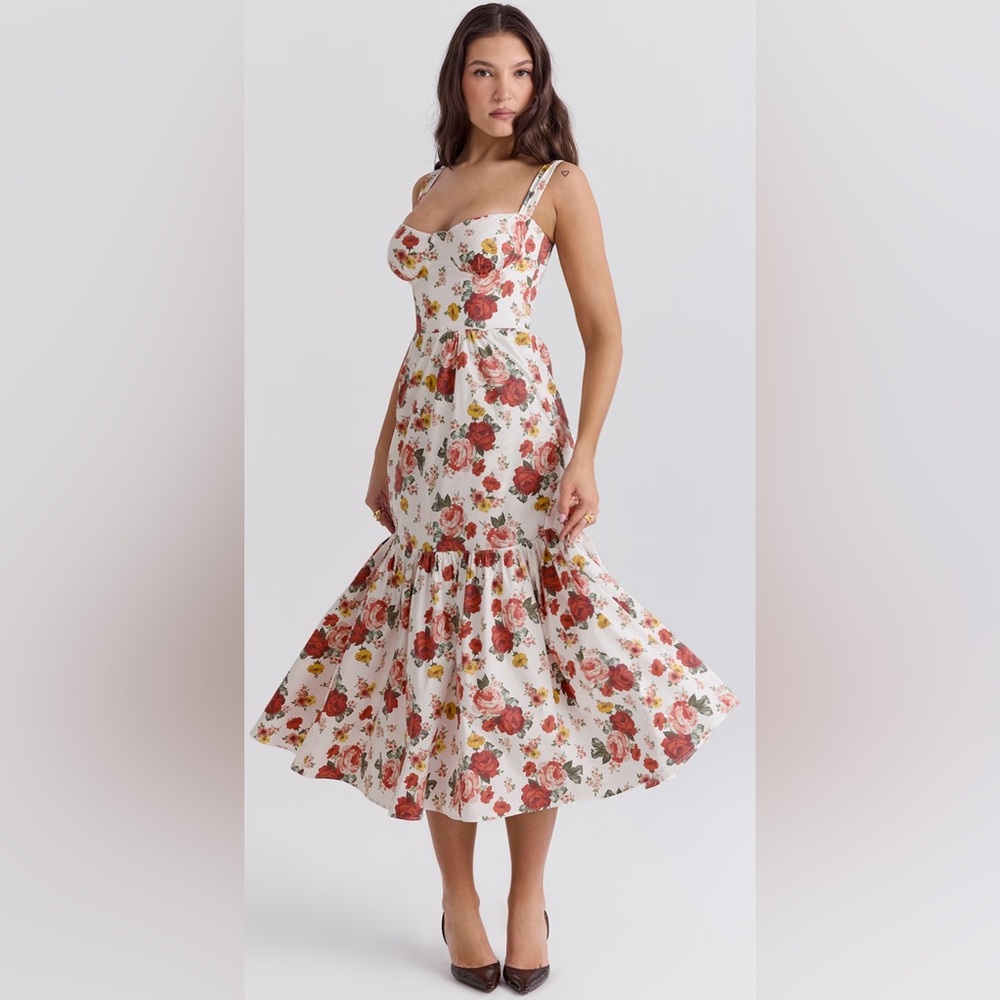 NWOT HOUSE OF CB ELIA ITALIAN ROSE PRINT COTTON MIDI SUNDRESS🌹🌹